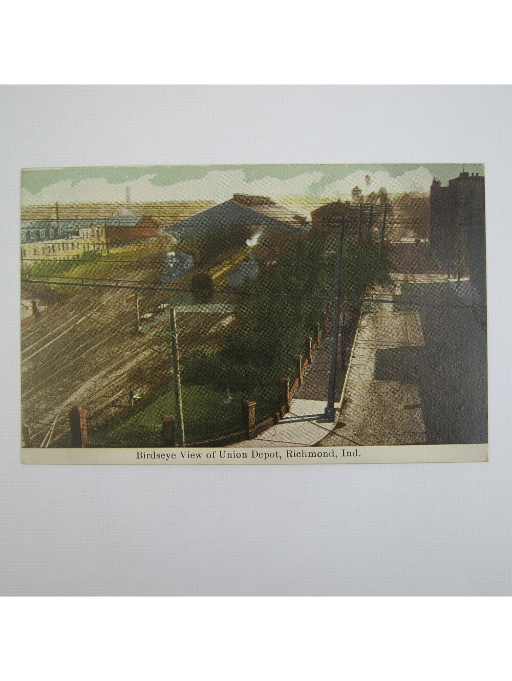 Antique Richmond Indiana Postcard Birdseye View Union Depot Train UNPOSTED